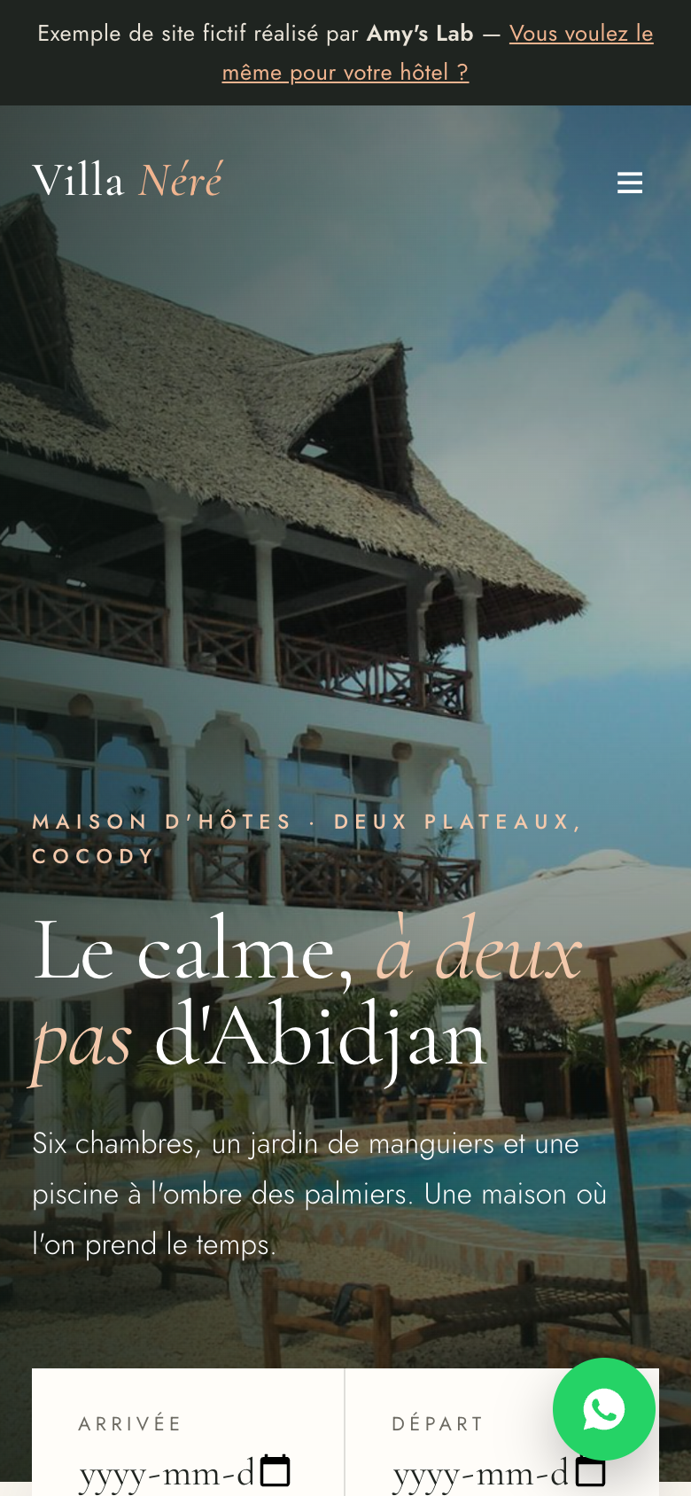 Exemple de site d'hôtel sur mobile